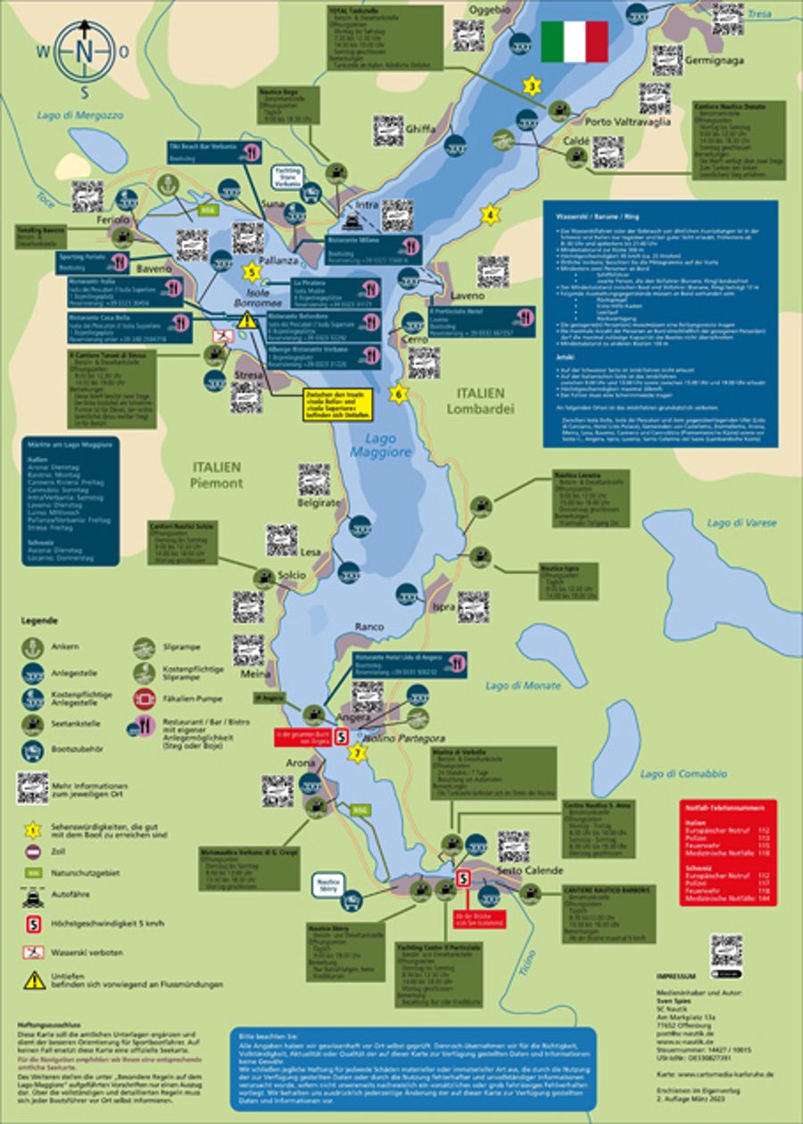 Aktuelle Seekarte Lago Maggiore Süd